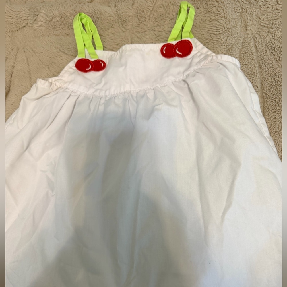 Girls Yellow Lamb White Dress with cherries 🍒 kids sz 3 tank dress GUC 4th July